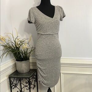 NWOT Love Moschino Italy Grey Fitted Gathered Side Short Sleeve Jersey Dress 4